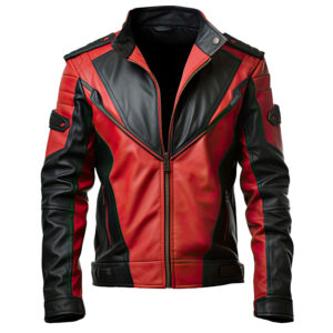 Men’s Black Red Genuine Sheepskin Racer Zip-Up Leather Jacket