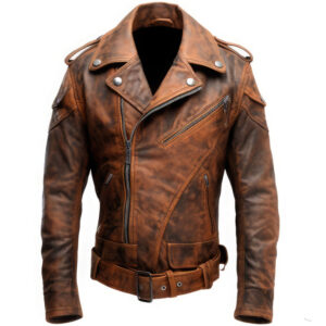 Men’s Distressed Brown Crossover Biker Asymmetric Vintage Leather Jacket