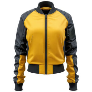 Women’s Black Mustard Genuine Sheepskin Bomber Leather Jacket