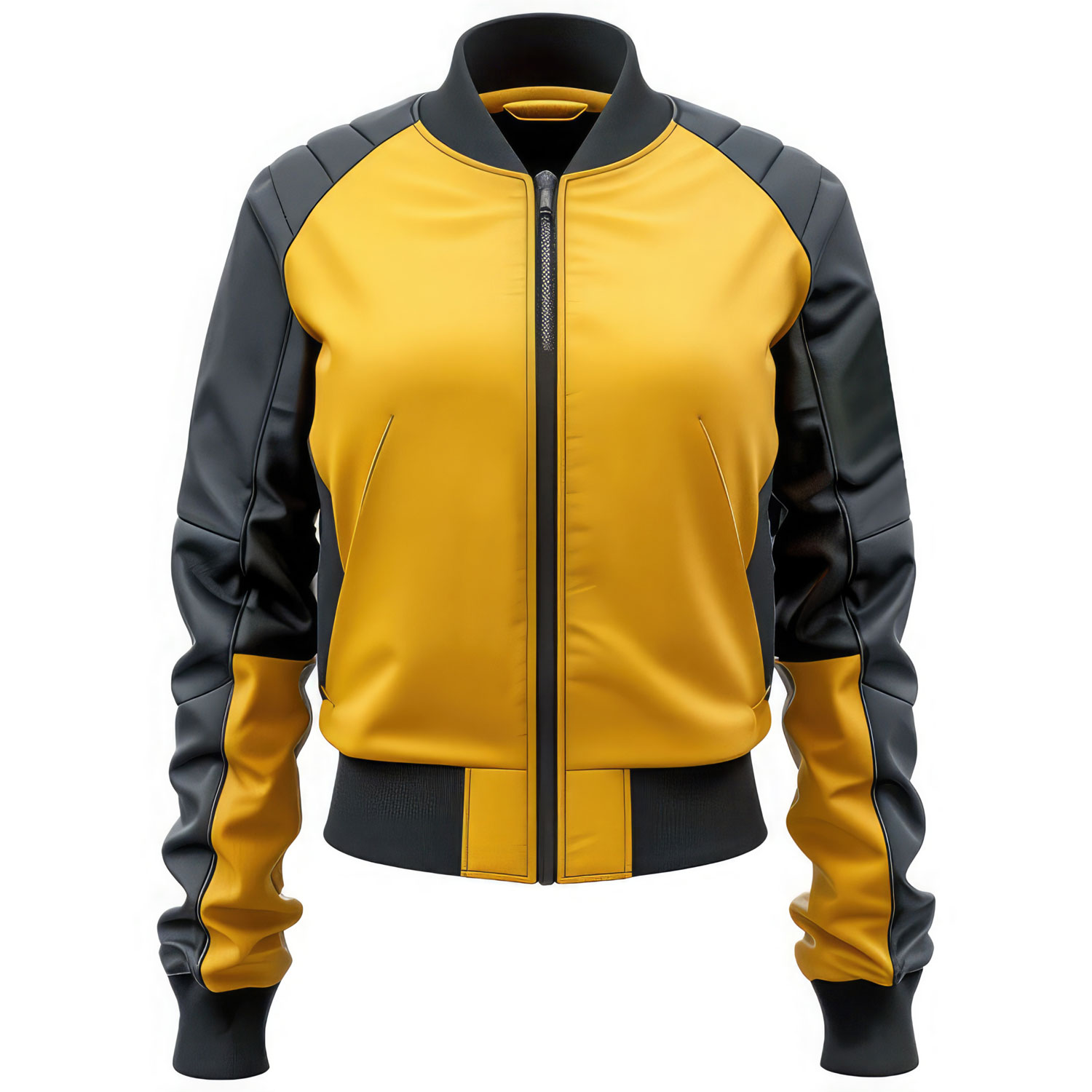 Women’s Black Mustard Genuine Sheepskin Bomber Leather Jacket