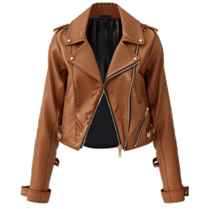 Women’s Chocolate Brown Genuine Sheepskin Lapel Collar Leather Jacket