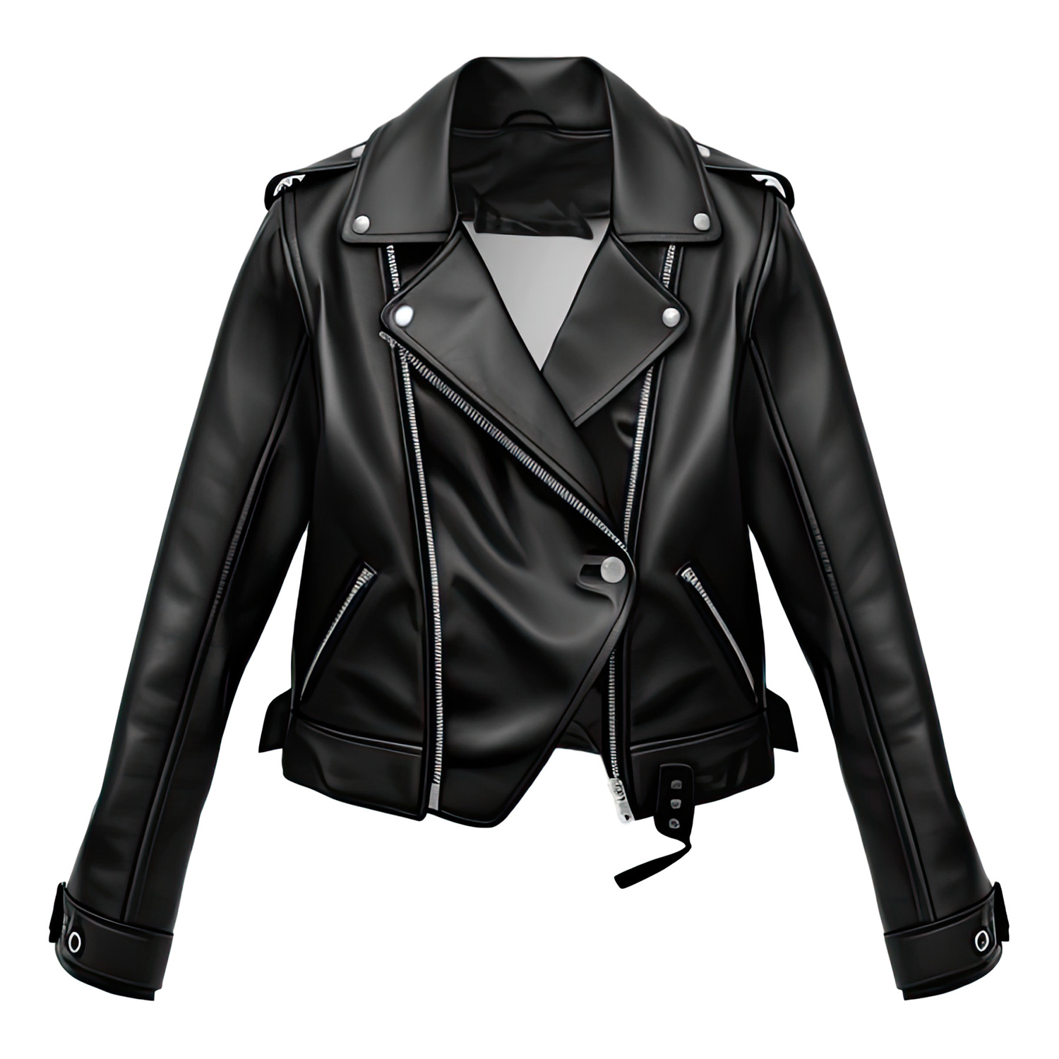 Women’s Black Genuine Sheepskin Biker Asymmetric Moto Leather Jacket