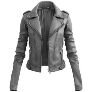 Women’s Dark Grey Genuine Sheepskin Notch Lapel Collar Leather Jacket